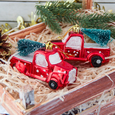 Украшение новогоднее Зимнее волшебство Машинка, с елкой, 10,5 x 6 см, 2 шт, красное