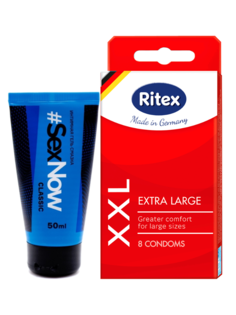 Набор интимная гель смазка SexNow Classic 50 мл и презервативы Ritex XXL Extra Large 8 шт.