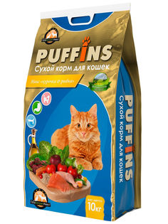 Сухой корм для кошек Puffins, Курочка и рыбка, 10кг