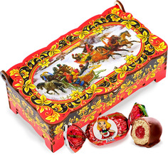 Шкатулка-купюрница "Зимние катания" конфеты Кремлинка вишенка, 150г Кремлина