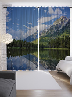 Шторы с фотопечатью "Река рисует горные картины" из сатена, 290х265 см Joy Arty