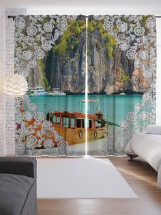 Шторы с фотопечатью "Лодка в узорчатой рамке" из сатена, 290х265 см Joy Arty