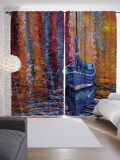 Шторы с фотопечатью "Забытая лодка" из сатена, 290х265 см Joy Arty