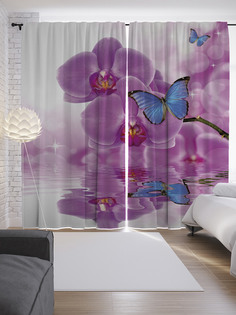 Шторы с фотопечатью "Бабочка на орхидее" из сатена, 290х265 см Joy Arty