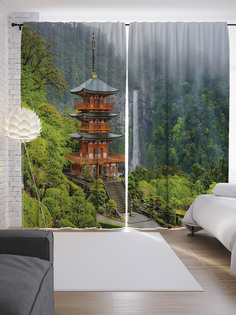 Шторы с фотопечатью "Японская архитектура" из сатена, 290х265 см Joy Arty