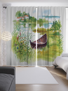 Шторы с фотопечатью "Спрятанная лодка" из сатена, 290х265 см Joy Arty