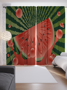 Шторы с фотопечатью "Сочный полосатый арбуз" из сатена, 290х265 см Joy Arty