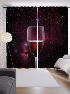 Шторы с фотопечатью "Бокал вина в космосе" из сатена, 290х265 см Joy Arty