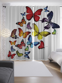 Шторы с фотопечатью "Летящие бабочки" из сатена, 290х265 см Joy Arty