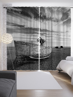 Шторы с фотопечатью JoyArty «Старая лодка» из сатена, 290х265 см