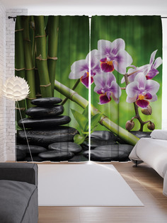 Шторы с фотопечатью "Бамбук и цветы" из сатена, 290х265 см Joy Arty