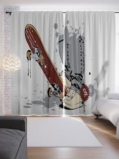 Шторы JoyArty с фотопечатью "Скейтборд и кеды" из сатена, 290х265 см