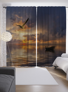 Шторы JoyArty с фотопечатью "Одинокая лодка в море" из сатена, 290х265 см