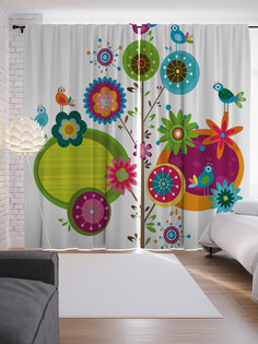 Шторы JoyArty с фотопечатью "Цветное необычное древо" из сатена, 290х265 см