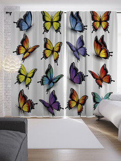 Шторы JoyArty с фотопечатью "Красочные бабочки" из сатена, 290х265 см