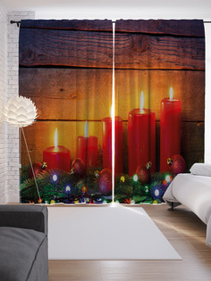 Шторы JoyArty с фотопечатью "Праздничные свечи" из сатена, 290х265 см