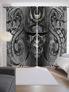 Шторы JoyArty с фотопечатью "Японская маска воина" из сатена, 290х265 см