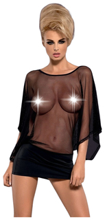 Сорочка Punker фасона "летучая мышь" из нежной сетчатой ткани черный L/XL Obsessive