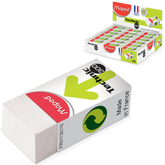 Ластик MAPED (Франция) Technic Mini, 39х18х12,3 мм, белый, прямоугольный, картон.держатель