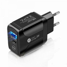 Зарядное устройство для быстрой зарядки PD20W 5V3A, USB, Type-c QC3.0, черное Box69