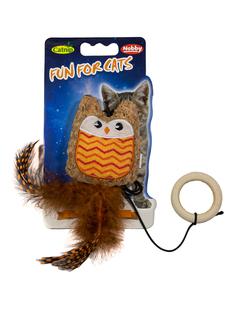 Игрушка для кошек, сова на резинке 7,5см, оранжевая Nobby