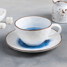 Чайная пара «Нептун», чашка 250 мл, блюдце d=16 см, цвет синий Доляна