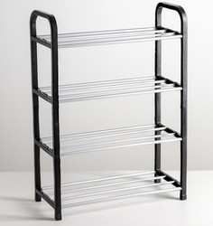 Полка для обуви Доляна, 4 яруса, 42×19×60 см, цвет чёрный