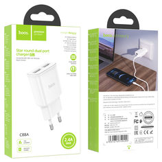 Сетевое зарядное устройство c 2 USB Hoco C88A, 2.4A белое