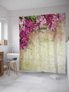 Штора (занавеска) для ванной JoyArty "Бумажные цветы" из сатена, 180х200 см с крючками