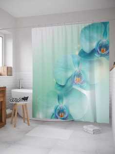 Штора (занавеска) для ванной JoyArty "Цветы в мираже" из сатена, 180х200 см с крючками