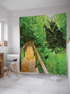 Штора (занавеска) для ванной JoyArty "Летняя зелень" из сатена, 180х200 см с крючками