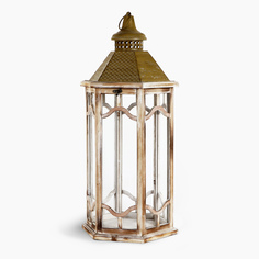 Подсвечник-фонарь Dekor pap бежевый деревянный средний