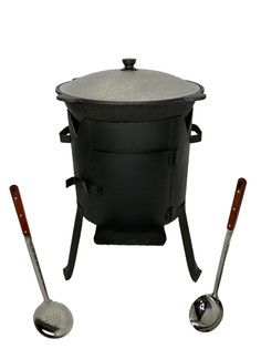 Комплект: Печь Grand Fire (GF-D22) с дверцей+чугунный казан 22 л, шумовка и половник 42 см