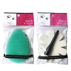 Набор K-Beauty: Спонж-губка Капля для очищения + Спонж с ручкой 10 шт. для ровного тона