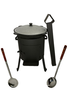 Комплект: Печь Grand Fire (GF-T6) с дверцей,трубой+чугунный казан 6л,шумовка,половник 42см