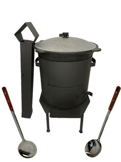 Комплект:Печь Grand Fire(GF-Z16)3мм с дверцей,трубой+чугун казан 16л,шумовка,половник 42см