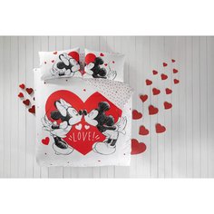Постельное белье люкс-хлопок MINNIE&MICKEY HEART евро, TAC-Турция