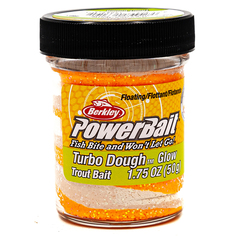 Форелевая паста Berkley PowerBait Turbo Dough 50 гр Glow Trout Dough, Оранжевый/Белый