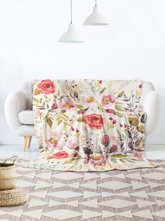 плед 150x200 (велсофт) Ambesonne "Цветочная солянка" на диван или кресло