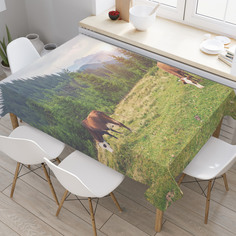 Скатерть прямоугольная на кухонный стол JoyArty "Коровы на лугу" из оксфорда, 120x145 см