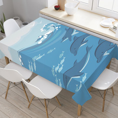 Скатерть прямоугольная на кухонный стол JoyArty "Дельфины и рыбы" из оксфорда, 180x145 см