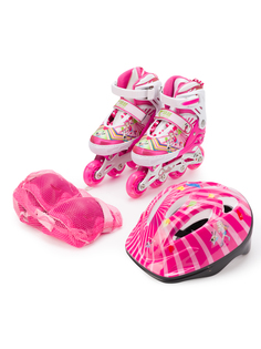 Роликовые коньки SXRIDE раздвижные с комлектом защиты и сумкой YXSKB02 розовые р. 31-34