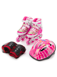 Роликовые коньки SXRIDE раздвижные с комлектом защиты YXSKB01 розовые р. 31-34