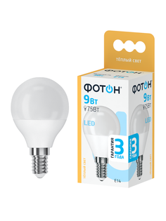 Лампочка светодиодная ФОТОН LED P45 9W E14 3000К для дома, для гостиной комнаты