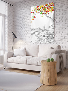 Вертикальное фотопанно на стену JoyArty "Нарисованная скамейка и дерево", 150x200 см