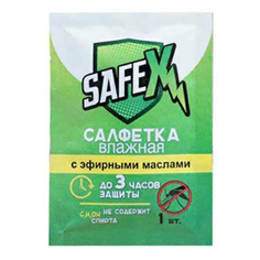 Влажная салфетка от комаров Safex на основе натуральных эфирных масел, 1 шт