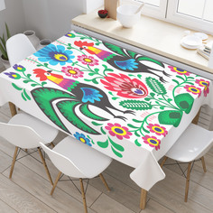 Скатерть прямоугольная JoyArty "Цветочный дизайн с петухами" из оксфорда, 180x145 см