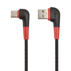 USB кабель LP USB Type-C L-коннектор Кожаный шнурок (черный/коробка) Liberty Project