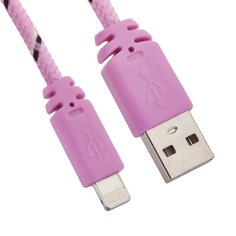 USB кабель LP для Apple iPhone/iPad Lightning 8-pin в оплетке (розовый/черный/коробка) Liberty Project