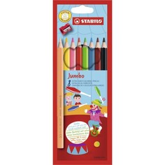 Цветные карандаши Stabilo. Jumbo. 8 цветов + точилка. Утолщенные